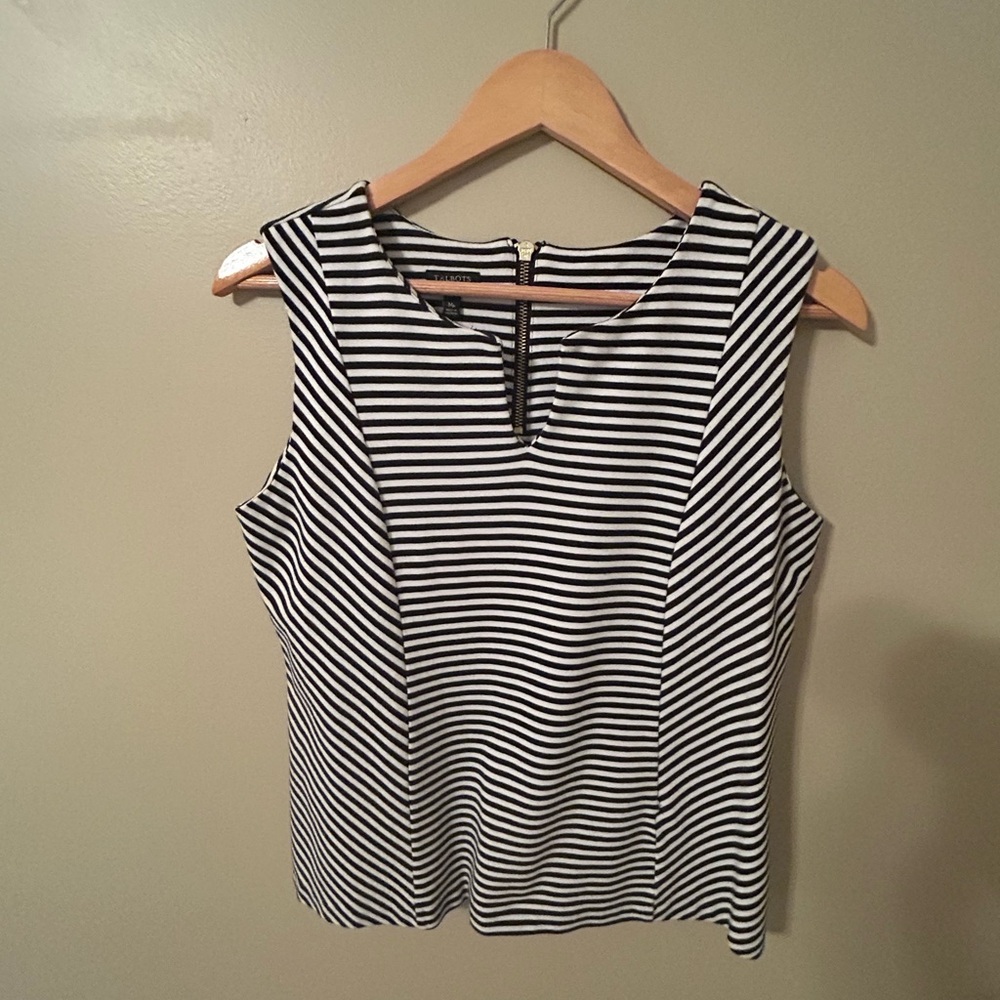 Talbots Black and White Striped Blouse